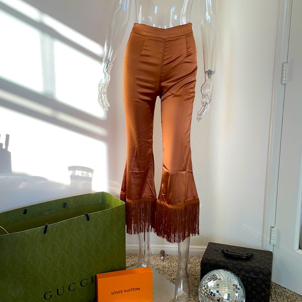 Copper hi-waisted silk pant